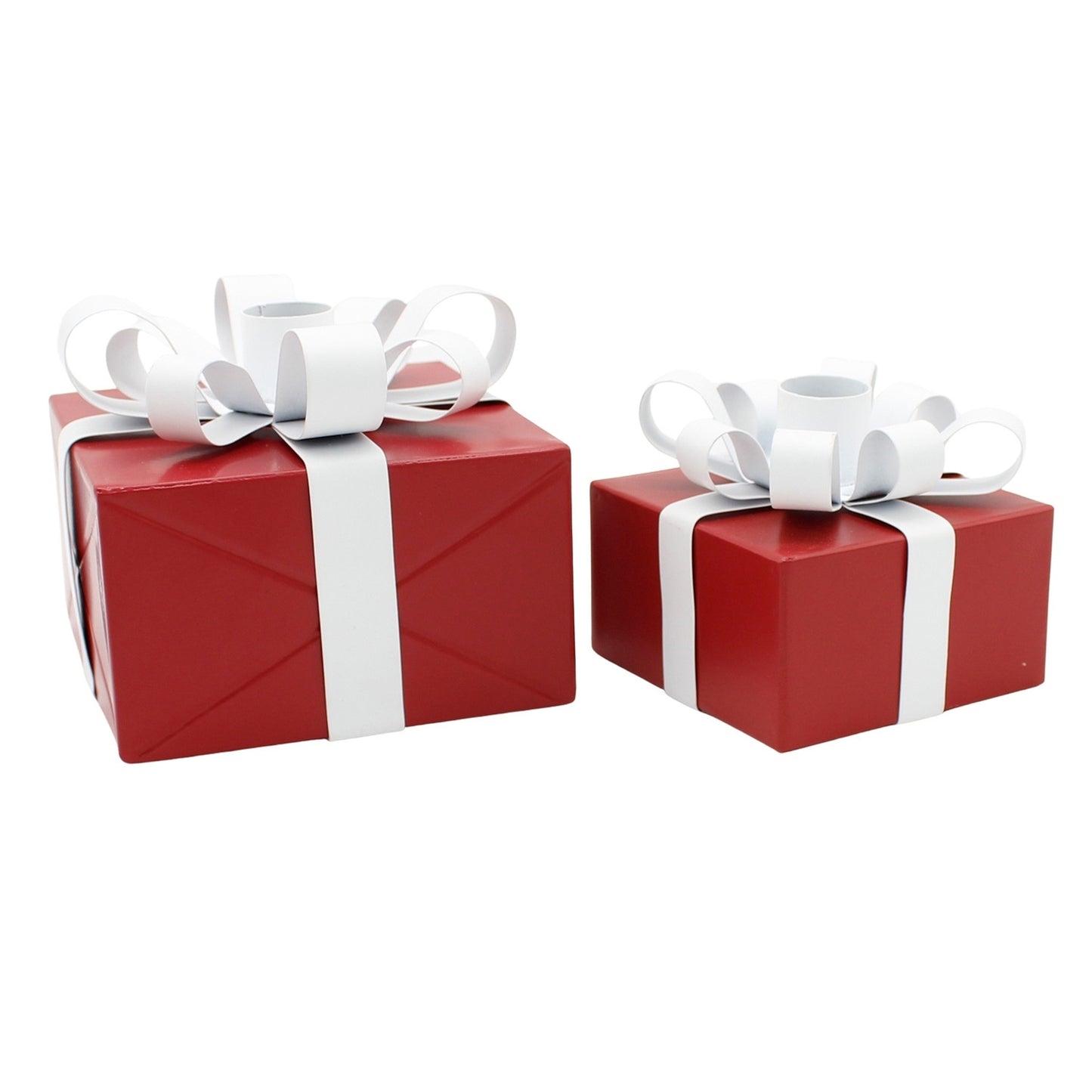 Red and White Presents Candle holders, Set of 2
