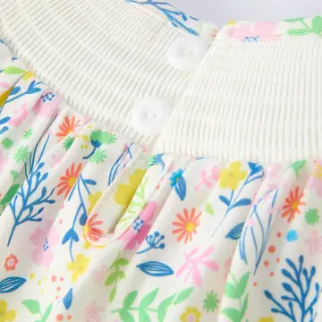 Easter Bunny Embroidered Pom-Pom Short-Sleeved Girls Dress