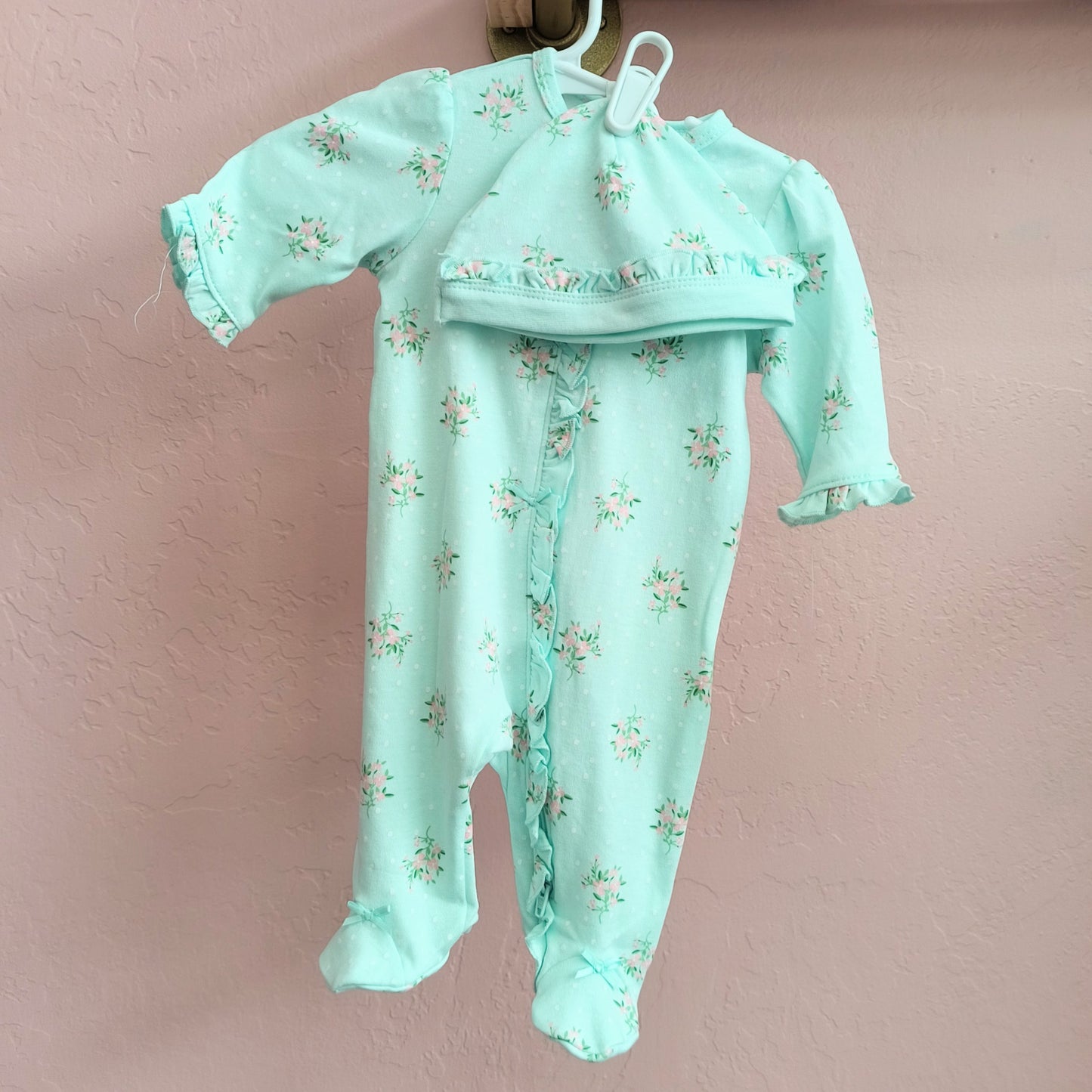 Delicate Floral Footie w/ Hat