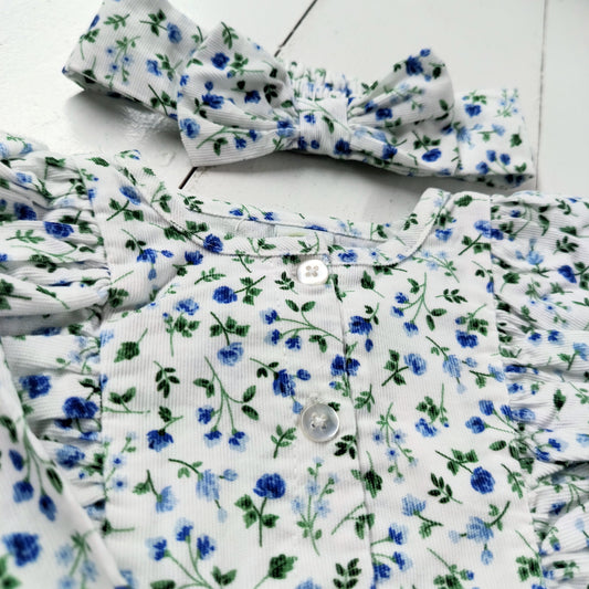 Blue Floral Onesie w/ Socks Set