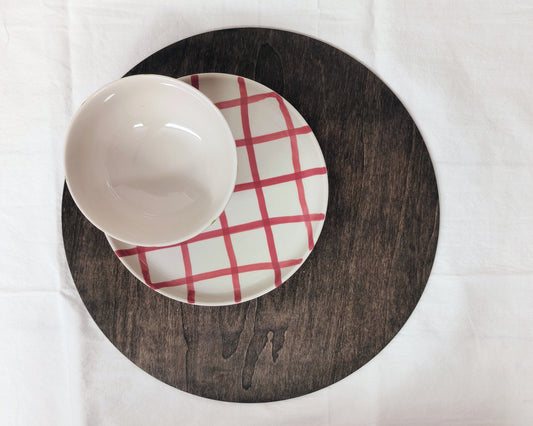 Stoneware Plate w/ Red Grid Pattern