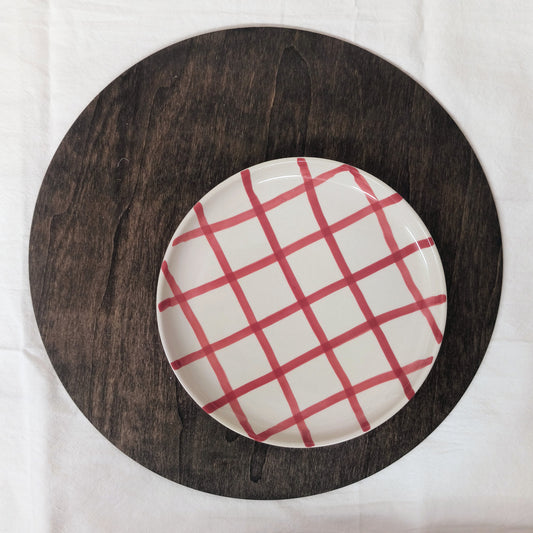 Stoneware Plate w/ Red Grid Pattern