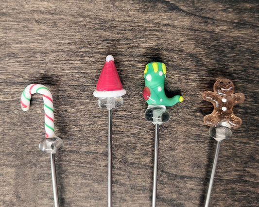 Stainless Steel Picks w/ Glass Christmas Icons