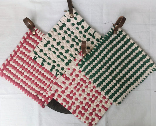 Red & Green Woven Cotton Pot Holder, Assorted
