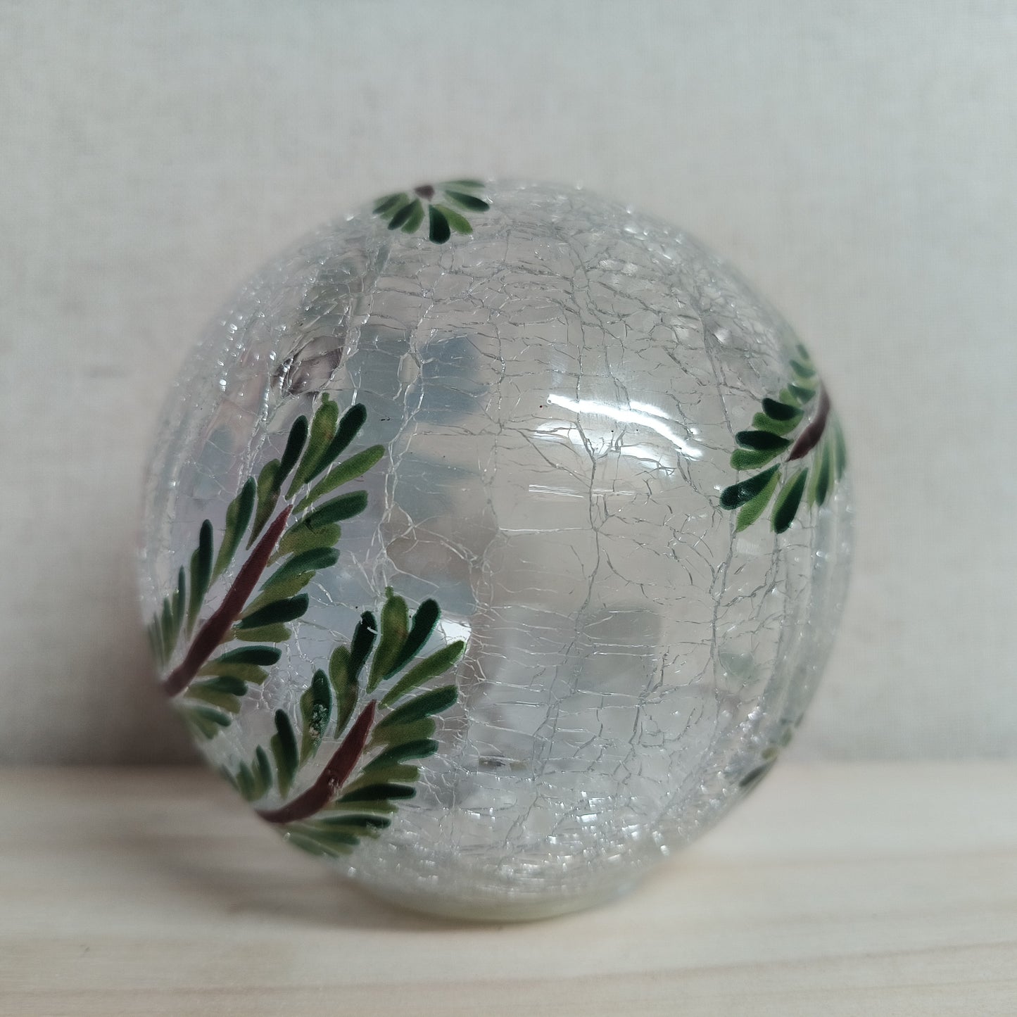 LED Crackle Glass Christmas Ball w/ Poinsettia Design