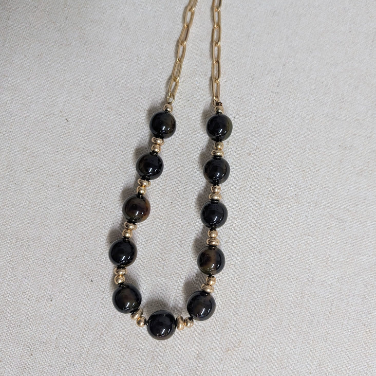 Jade Resin Bead Chain Link Necklace - 18" Tortoise