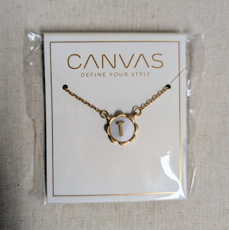 Mother of Pearl Scalloped Initial Necklace - T
