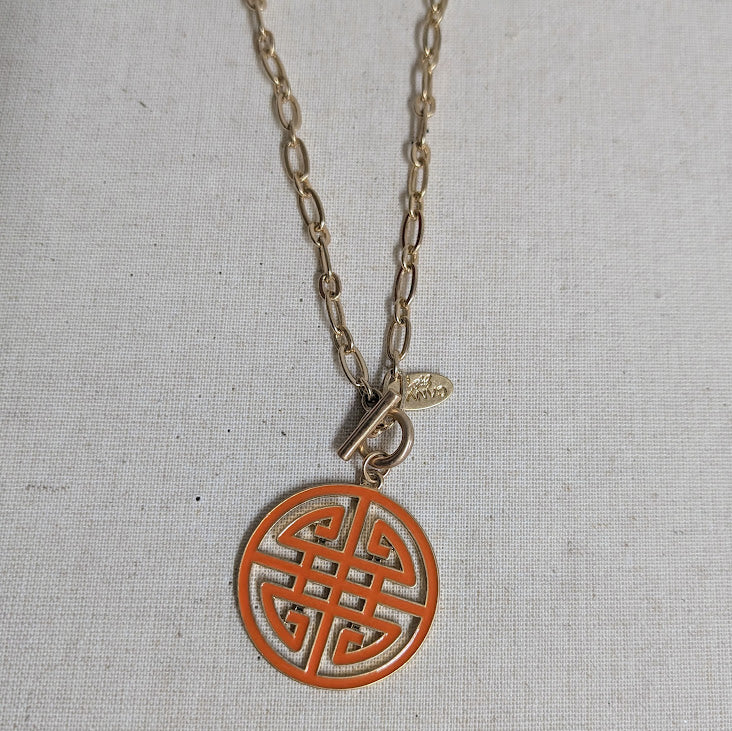Game Day Orange Greek Keys Necklace