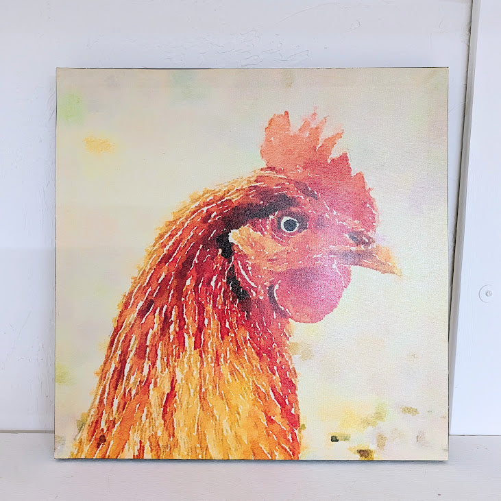 20" Square Canvas Wall Decor w/ Hen