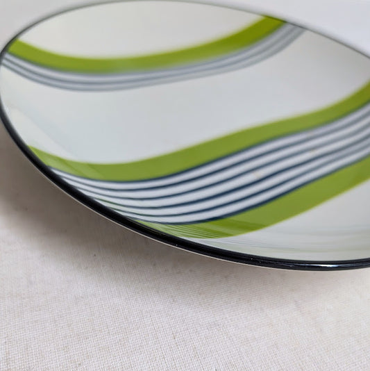 8" Round Stoneware Plate Green & Black Stripe