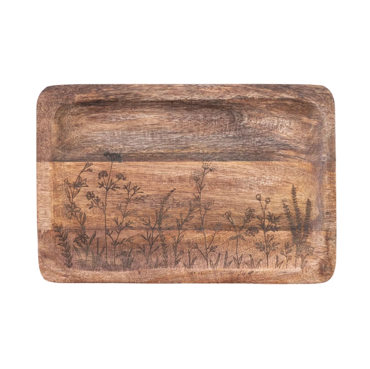Mango Wood Tray w/ Laser Etched Botanicals