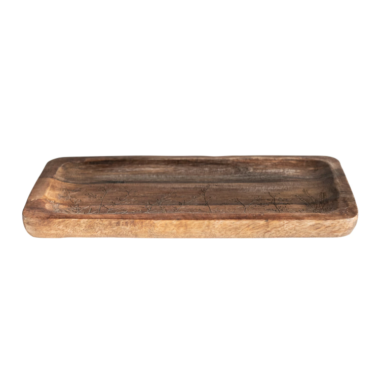 Mango Wood Tray w/ Laser Etched Botanicals