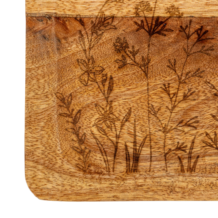 Mango Wood Tray w/ Laser Etched Botanicals