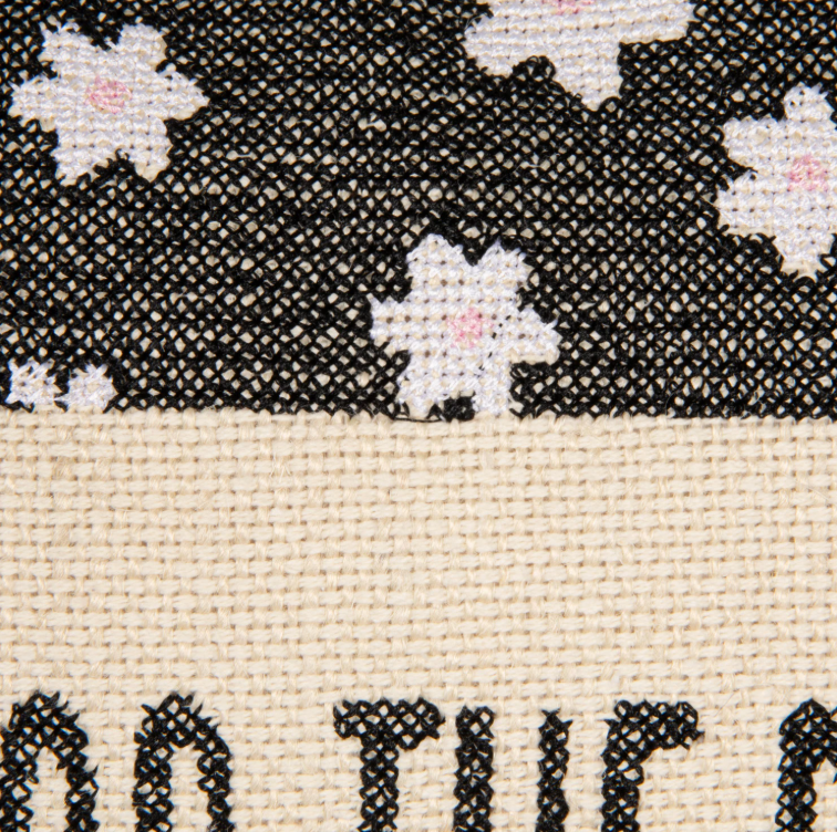 Cotton & Jute Embroidered Pillow w/ Flower Pattern