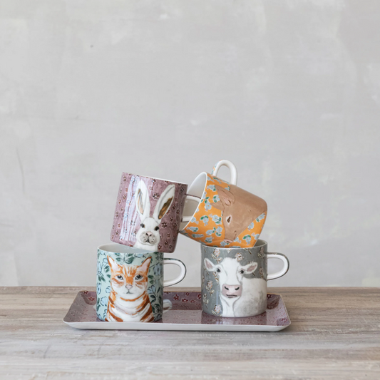 16 oz. Stoneware Mug with Pattern & Animal