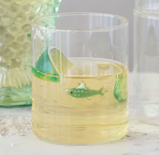 12 oz. Hand-Blown Drinking Glass with Fish On Hook