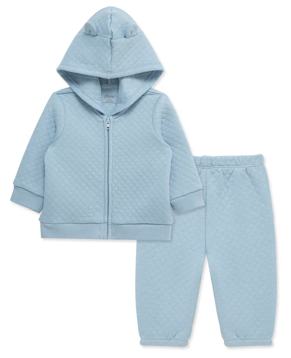 Blue Quilted Hoodie Set
