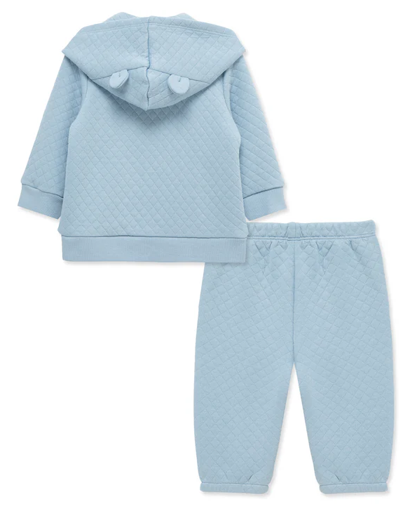 Blue Quilted Hoodie Set