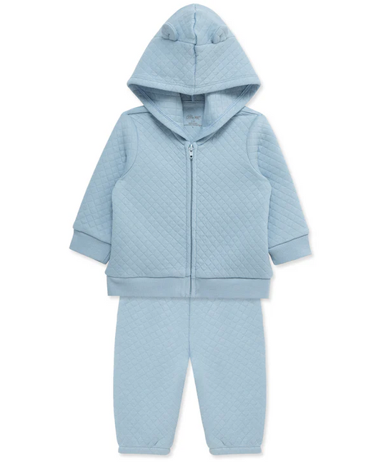 Blue Quilted Hoodie Set