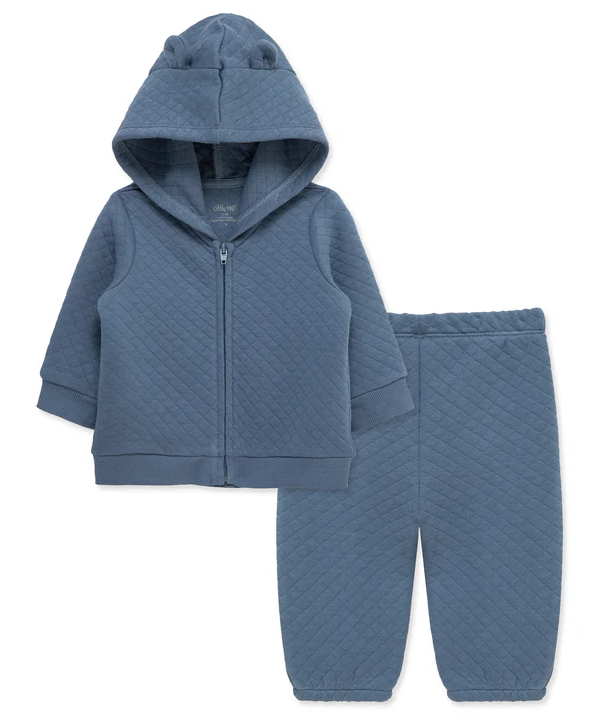 Dark Blue Quilted Hoodie Set
