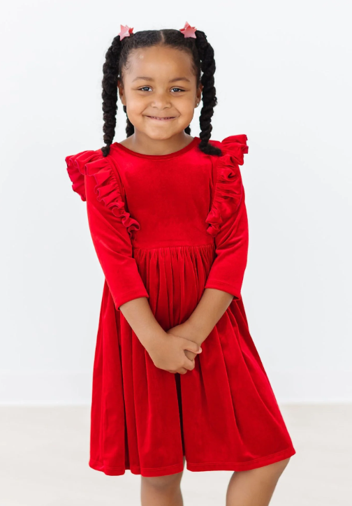 Red Velvet Ruffle Twirl Dress