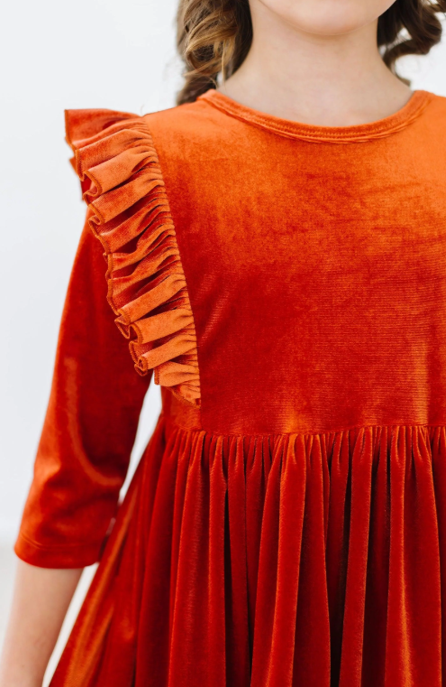 Pumpkin Spice Velvet Ruffle Twirl Dress
