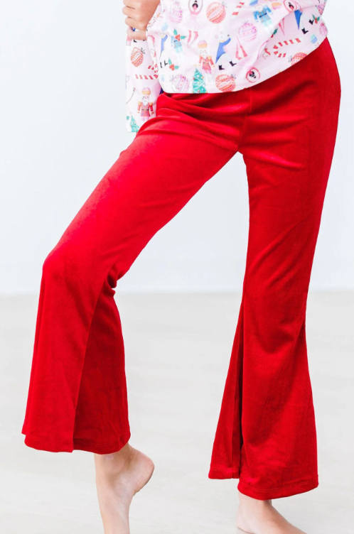 Red Velvet Bell Bottom Leggings