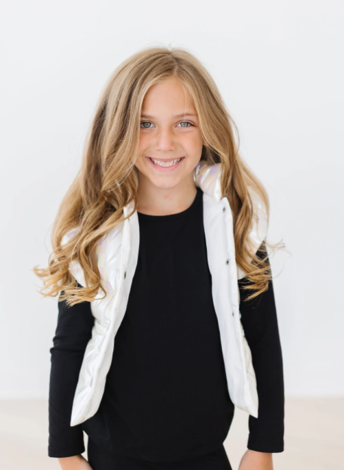 White Shimmery Checker Puffer Vest