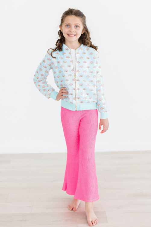 Neon Pink Scrunchy Bell Bottom Leggings