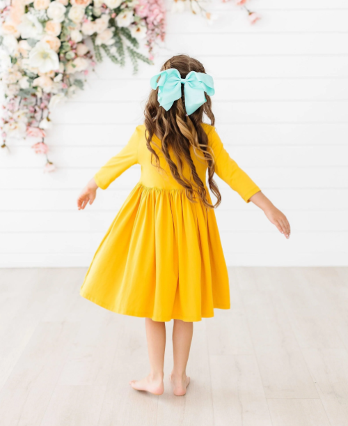 Mustard 3/4 Sleeve Twirl Dress