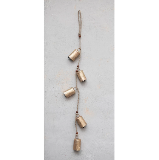 Hanging Metal Bells w/ Beads & Jute Rope
