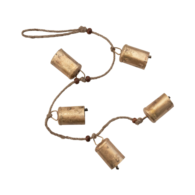 Hanging Metal Bells w/ Beads & Jute Rope