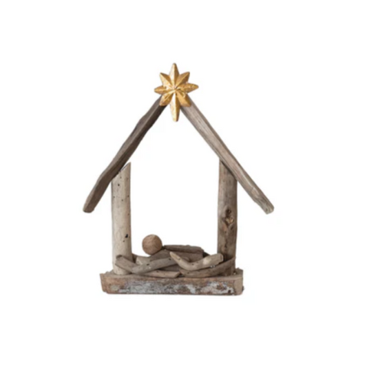 Driftwood Manger w/ Baby Jesus