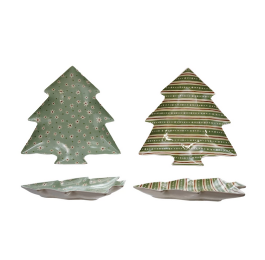 Stoneware Tree Shaped Patterned Plate