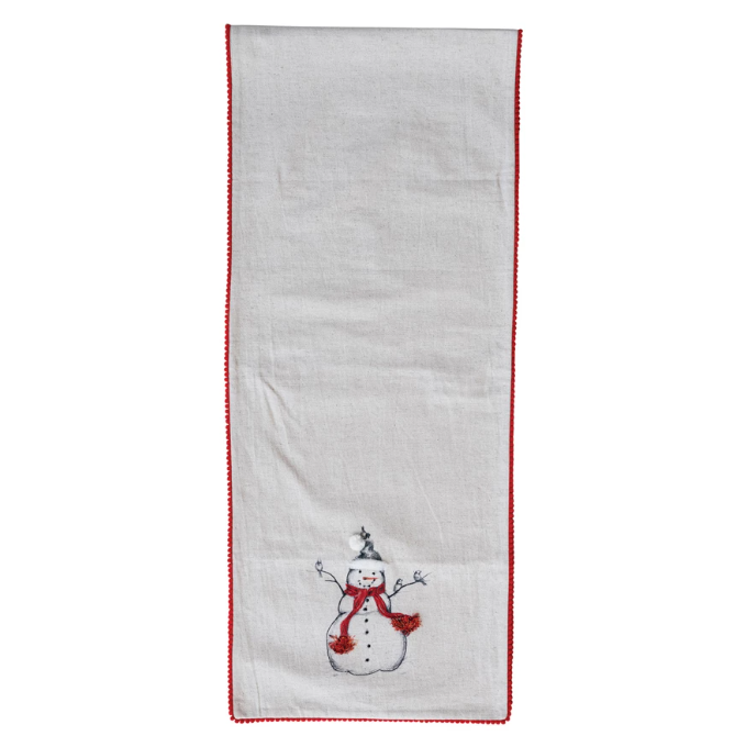 Cotton & Linen Printed Table Runner w/ Snowman