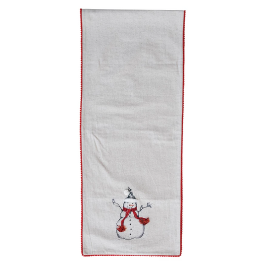 Cotton & Linen Printed Table Runner w/ Snowman