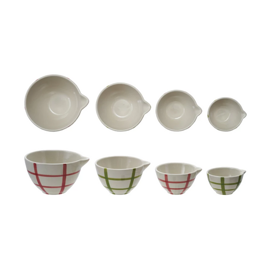 Stoneware Measuring Bowls w/ Grid Pattern