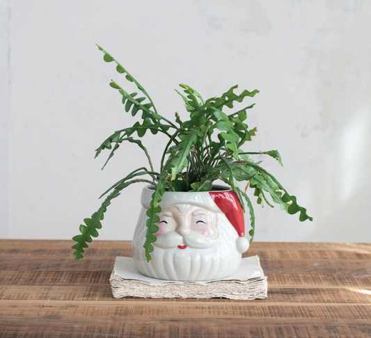 Stoneware Cheerful Santa Planter