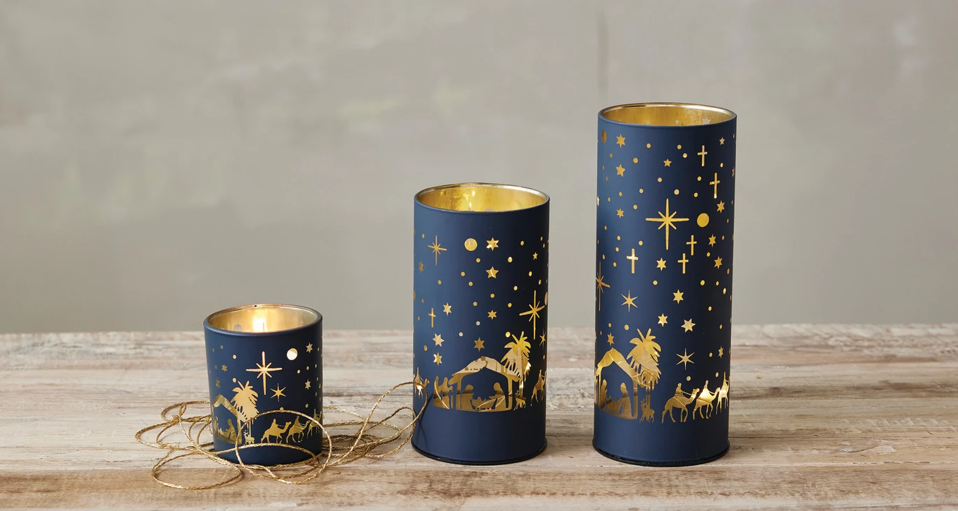 Glass LED Light w/ Nativity Scene