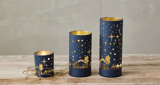 Glass LED Light w/ Nativity Scene