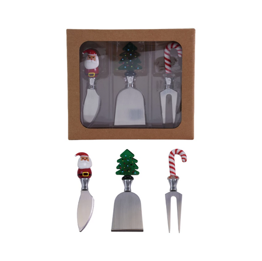 Christmas Cheese Knives w/ Glass Handle