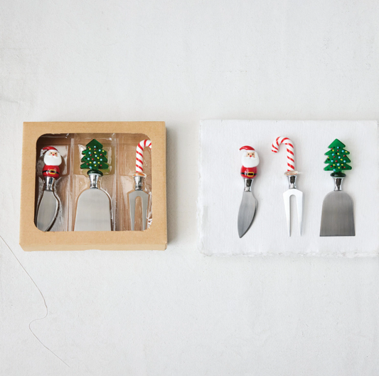 Christmas Cheese Knives w/ Glass Handle