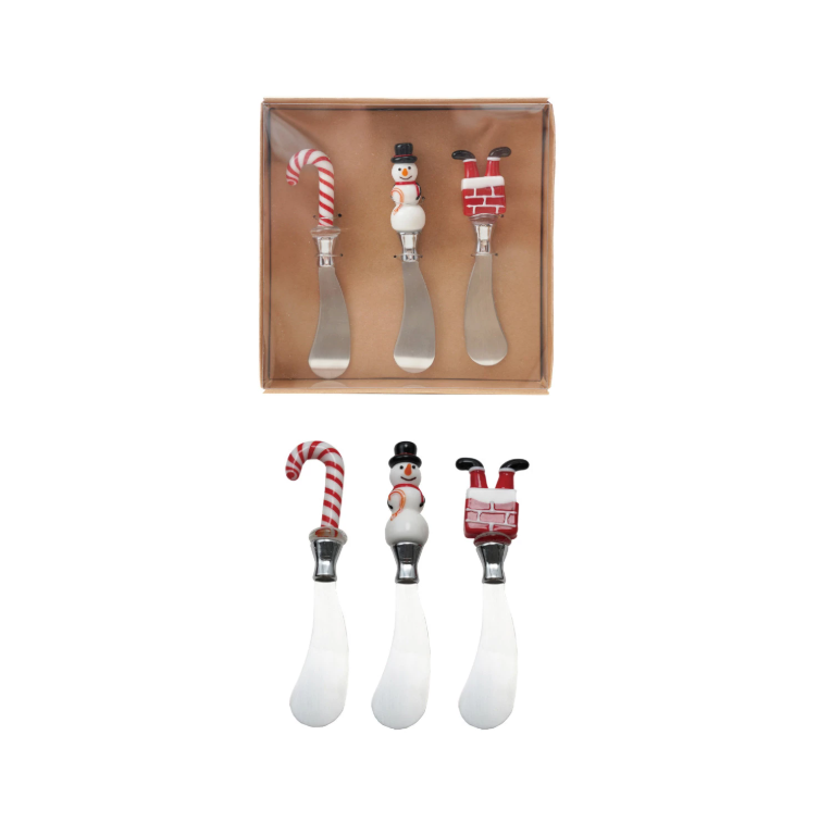 Canape Knives w/ Glass Holiday Handle, 3pc