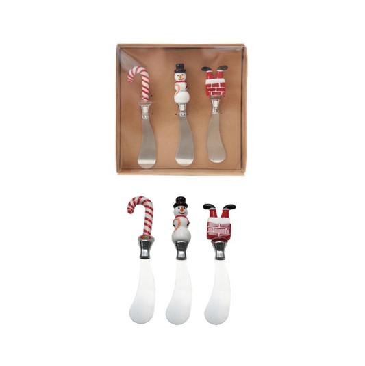 Canape Knives w/ Glass Holiday Handle, 3pc