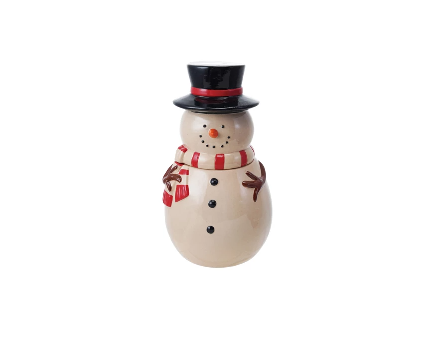 Stoneware Snowman Jar w/ Lid
