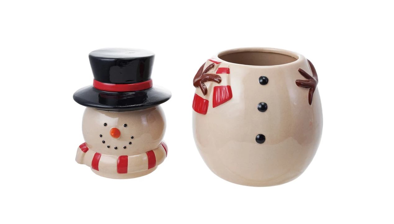 Stoneware Snowman Jar w/ Lid