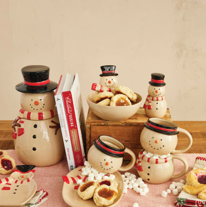 Stoneware Snowman Jar w/ Lid
