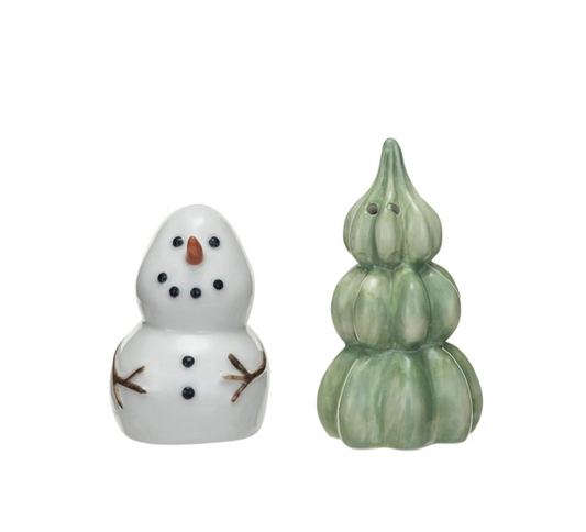 Snowman w/ Tree Salt & Pepper Shaker Set