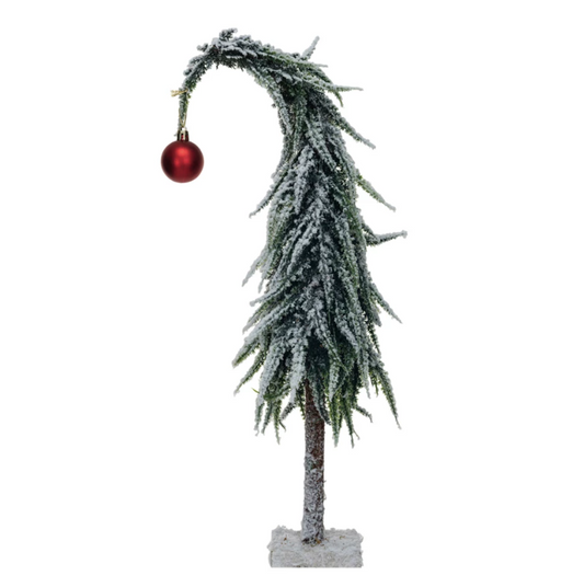Faux Snowy Evergreen Tree w/ Red Ball Ornament