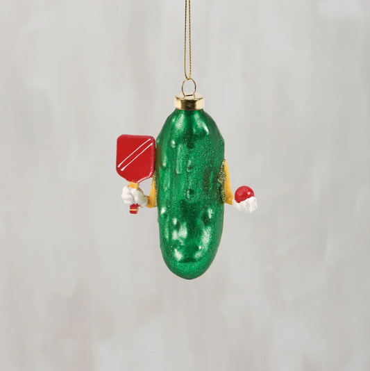 Glass Pickleball Ornament with Glitter